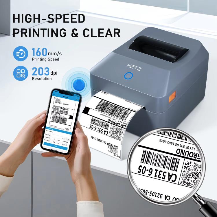 HZTZ T40 USB+Bluetooth+Wi-Fi 4-Inch Thermal Label Printer for Shipping, Barcode & Packaging Labels 25-100mm Print Width, EU Plug