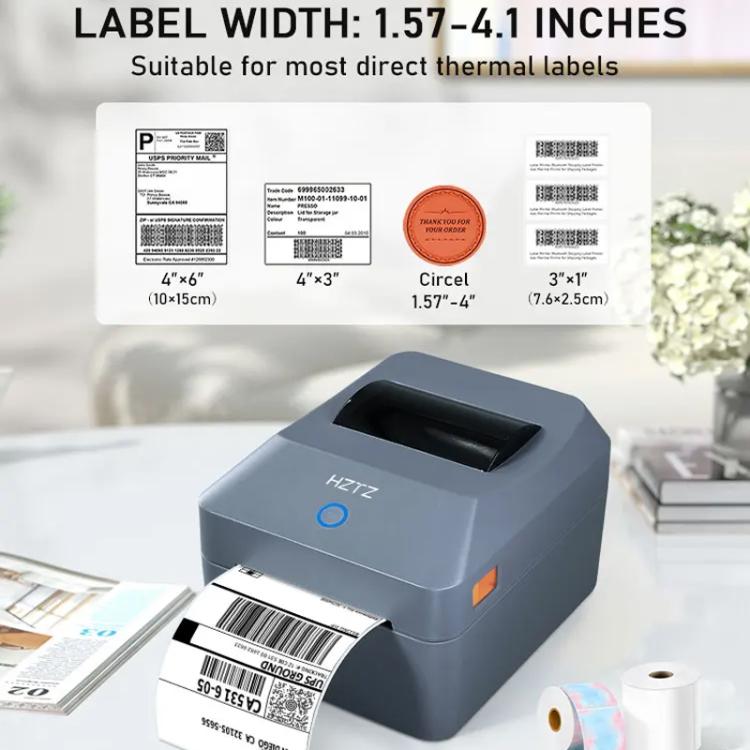 HZTZ T40 USB+Bluetooth 4-Inch Thermal Label Printer for Shipping, Barcode & Packaging Labels 25-100mm Print Width, EU Plug