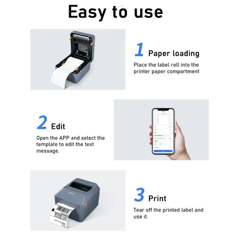 HZTZ T40 USB+Bluetooth 4-Inch Thermal Label Printer for Shipping, Barcode & Packaging Labels 25-100mm Print Width, EU Plug