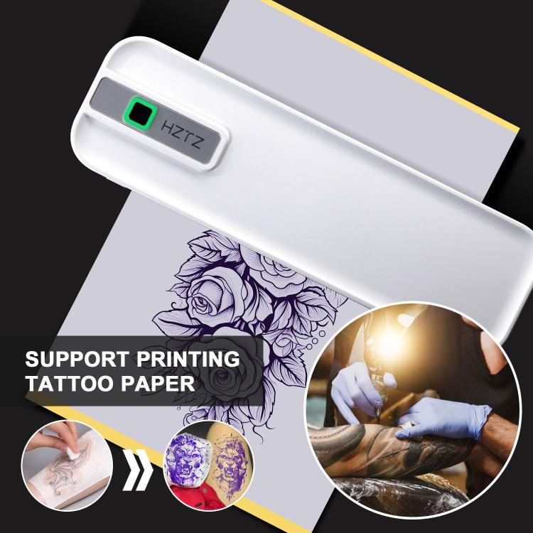 HZTZ A4RJ 200dpi Wireless Rechargeable Thermal Printer Supports 2-inch to 8.5-inch Paper for PDF, Files, Images, and Tattoo Paper White