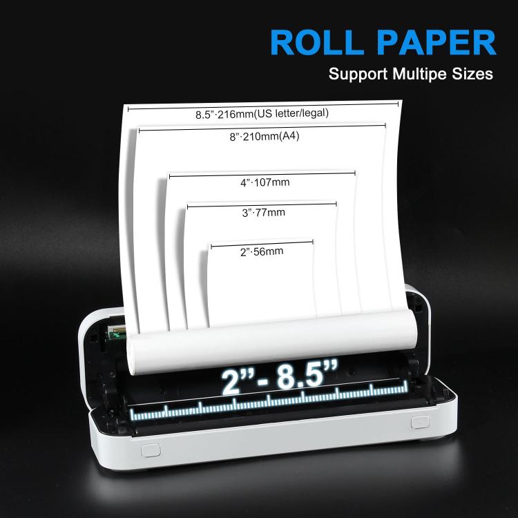 HZTZ A4RJ 200dpi Wireless Rechargeable Thermal Printer Supports 2-inch to 8.5-inch Paper for PDF, Files, Images, and Tattoo Paper White