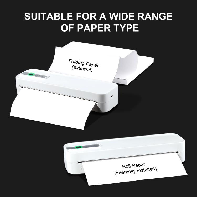 HZTZ A4RJ PRO 300dpi Wireless Rechargeable Thermal Printer Supports 2-inch to 8.5-inch Paper for PDF, Files, Images, and Tattoo Paper White