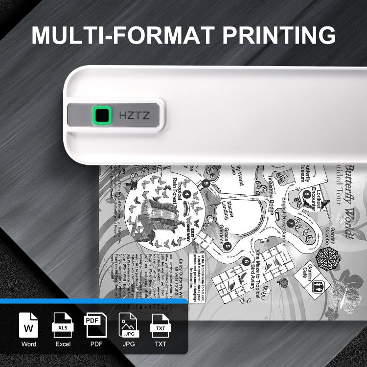 HZTZ A4RJ PRO 300dpi Wireless Rechargeable Thermal Printer Supports 2-inch to 8.5-inch Paper for PDF, Files, Images, and Tattoo Paper White