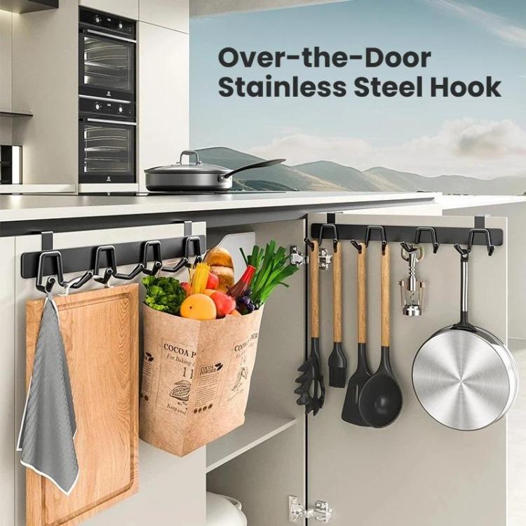 Over-the-Door Stainless Steel Hook Rack No Drill Multi-Hooks for Cabinet/Closet Door