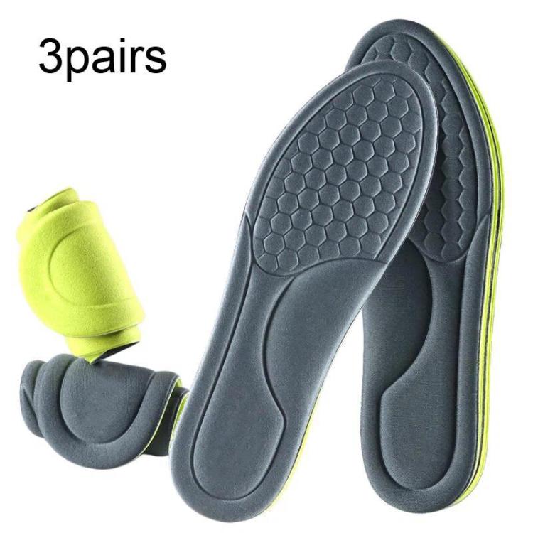 3pairs Odor-Resistant Breathable Ultra-Soft Sports Insoles, Size: 35-36