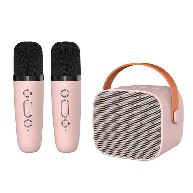 Portable Bluetooth Speaker With Detachable Microphone Kids Family Karaoke Set, Color: Pink Dual Mic