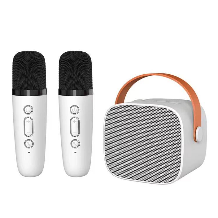 Portable Bluetooth Speaker With Detachable Microphone Kids Family Karaoke Set, Color: White Dual Mic