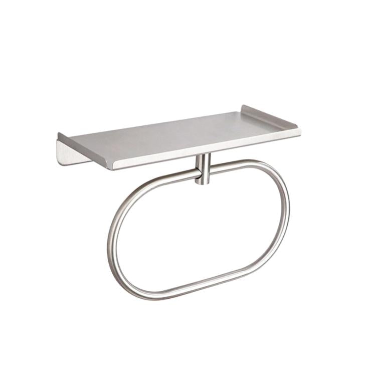 Stainless Steel Towel Ring With Shelf No Drill Wall-Mounted Storage Organizer For Bathroom And Kitchen Z Silver