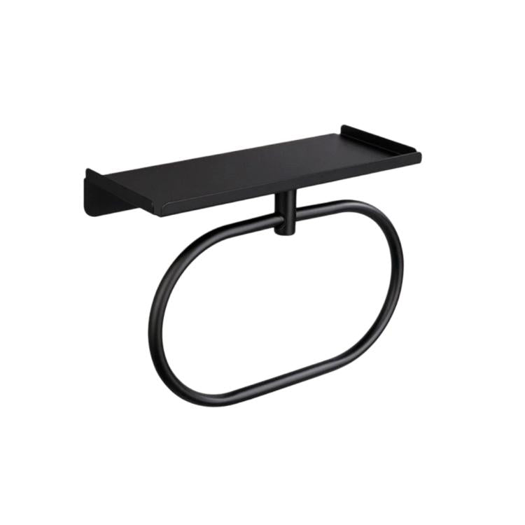 Stainless Steel Towel Ring With Shelf No Drill Wall-Mounted Storage Organizer For Bathroom And Kitchen Z Black