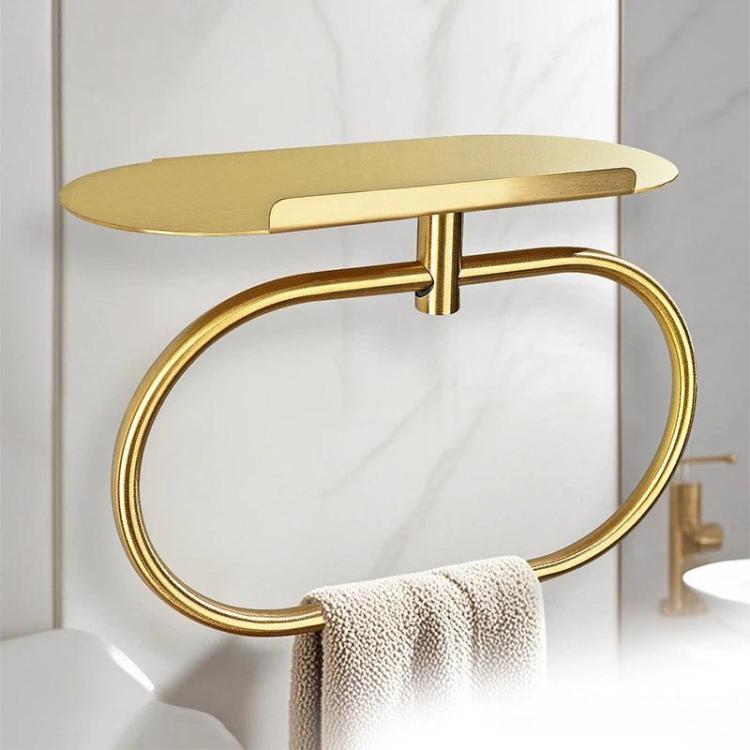 Stainless Steel Towel Ring With Shelf No Drill Wall-Mounted Storage Organizer For Bathroom And Kitchen Z-1 Silver