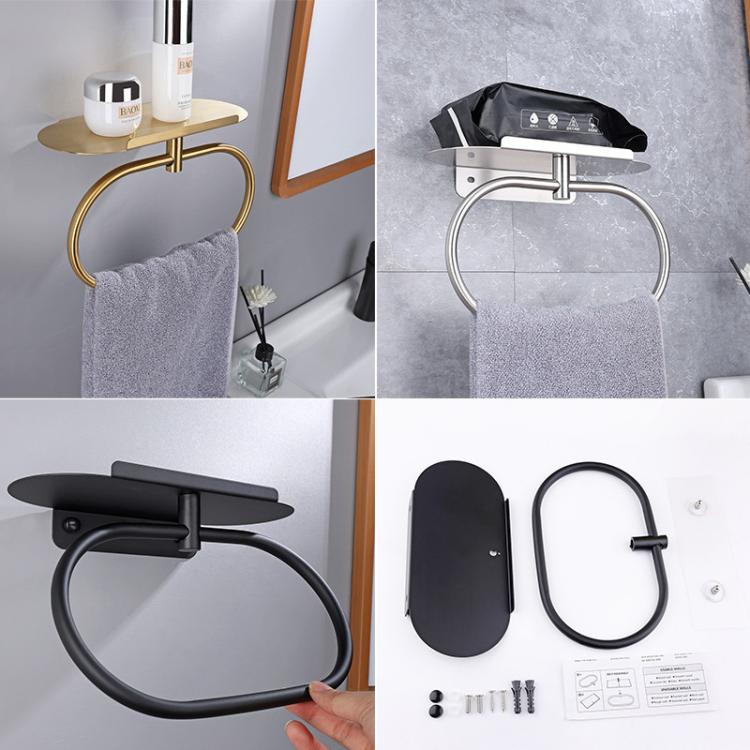 Stainless Steel Towel Ring With Shelf No Drill Wall-Mounted Storage Organizer For Bathroom And Kitchen Z-1 Gold