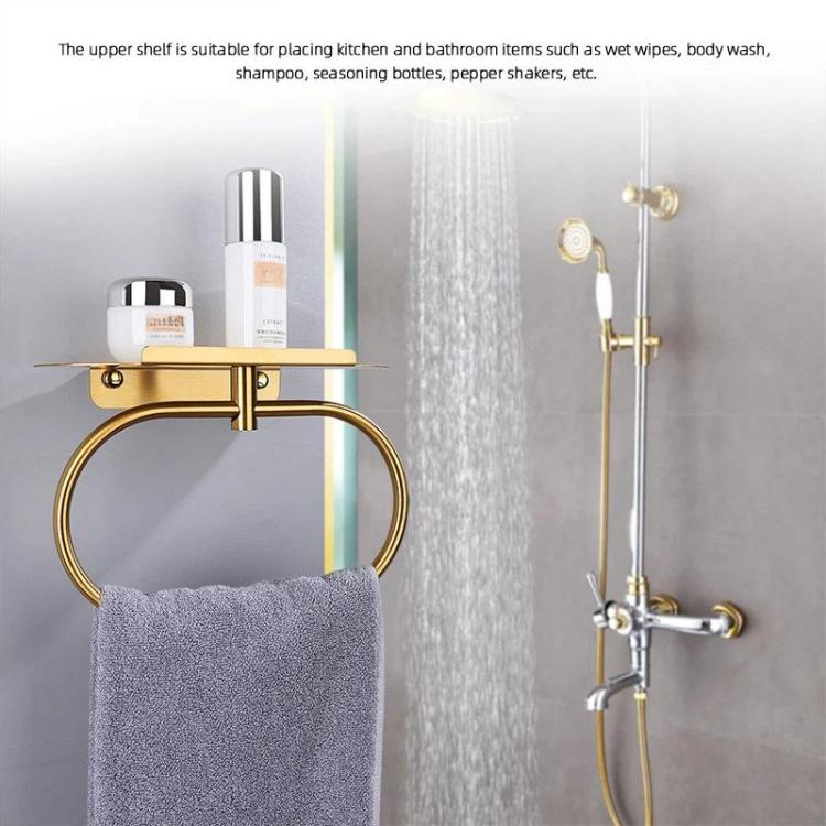 Stainless Steel Towel Ring With Shelf No Drill Wall-Mounted Storage Organizer For Bathroom And Kitchen Z-1 Silver