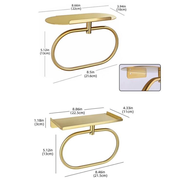 Stainless Steel Towel Ring With Shelf No Drill Wall-Mounted Storage Organizer For Bathroom And Kitchen Z Gold