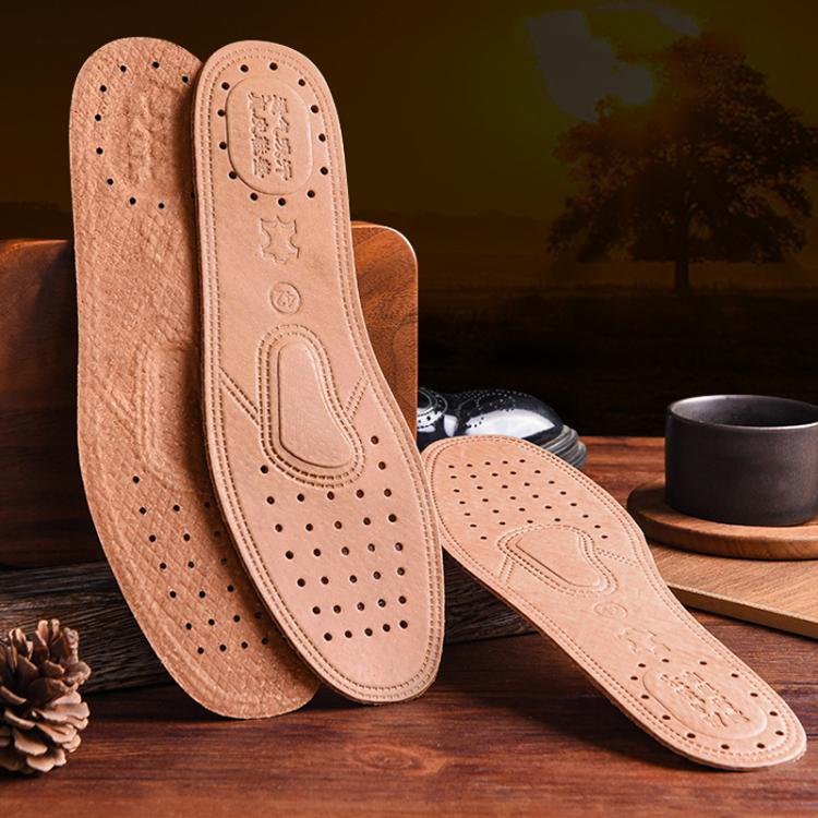 3pairs Sweat-wicking Breathable Shock-absorbing Thickened Leather Insoles, Size: 39 - Light Brown