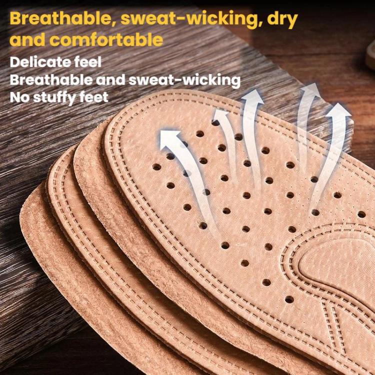 3pairs Sweat-wicking Breathable Shock-absorbing Thickened Leather Insoles, Size: 45 - Light Brown