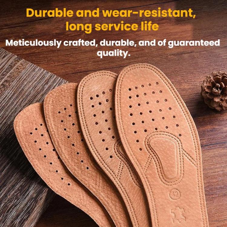 3pairs Sweat-wicking Breathable Shock-absorbing Thickened Leather Insoles, Size: 37 - Light Brown