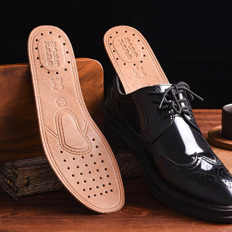 3pairs Sweat-wicking Breathable Shock-absorbing Thickened Leather Insoles, Size: 45 - Light Brown