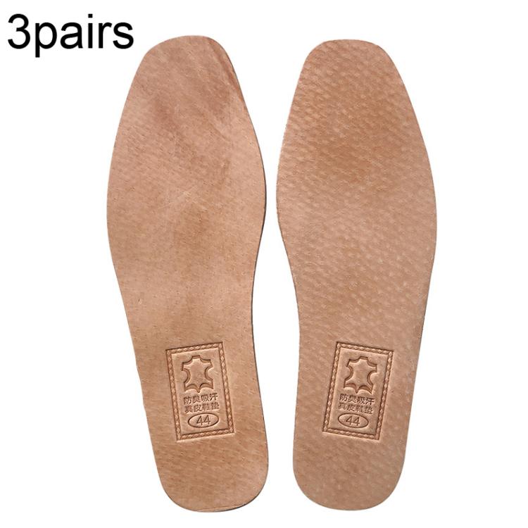 3pairs Shock-Absorbing Thickened Sweat-Absorbing Breathable Cowhide Leather Insoles, Size: 42