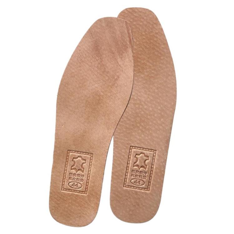 3pairs Shock-Absorbing Thickened Sweat-Absorbing Breathable Cowhide Leather Insoles, Size: 40