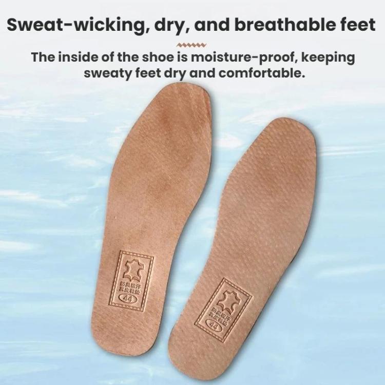 3pairs Shock-Absorbing Thickened Sweat-Absorbing Breathable Cowhide Leather Insoles, Size: 43