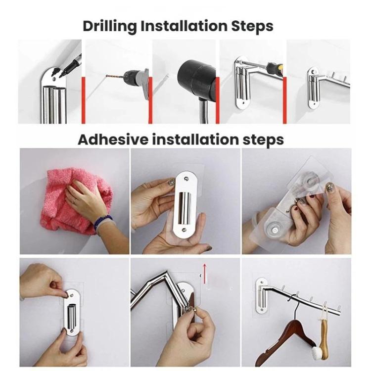 180-Degree Rotating Wall Mounted Hook 304 Stainless Steel Swivel Hanger For Towels & Clothes - Bright Color
