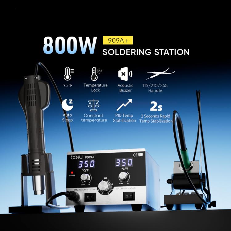 BAKU BA-909A+ 800W Digital Hot Air Rework Station & Soldering Iron 2-in-1, with Temp Lock, Sleep Mode for Phone/PCB Repair