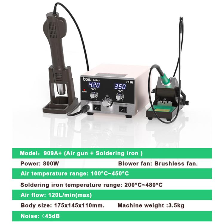 BAKU BA-909A+ 800W Digital Hot Air Rework Station & Soldering Iron 2-in-1, with Temp Lock, Sleep Mode for Phone/PCB Repair