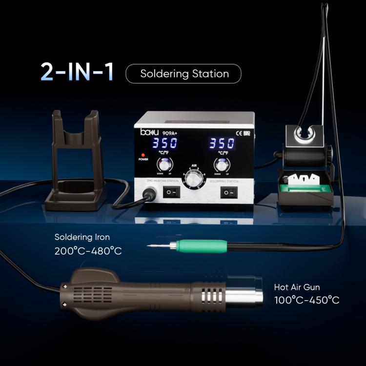 BAKU BA-909A+ 800W Digital Hot Air Rework Station & Soldering Iron 2-in-1, with Temp Lock, Sleep Mode for Phone/PCB Repair