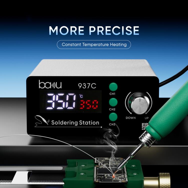 BAKU BA-937C 120W LCD Soldering Station, 3 Temp Preset Channels Thermostatic Electric Soldering Iron Kit 110V US Plug