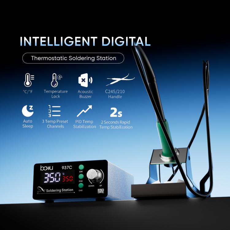 BAKU BA-937C 120W LCD Soldering Station, 3 Temp Preset Channels Thermostatic Electric Soldering Iron Kit 110V US Plug