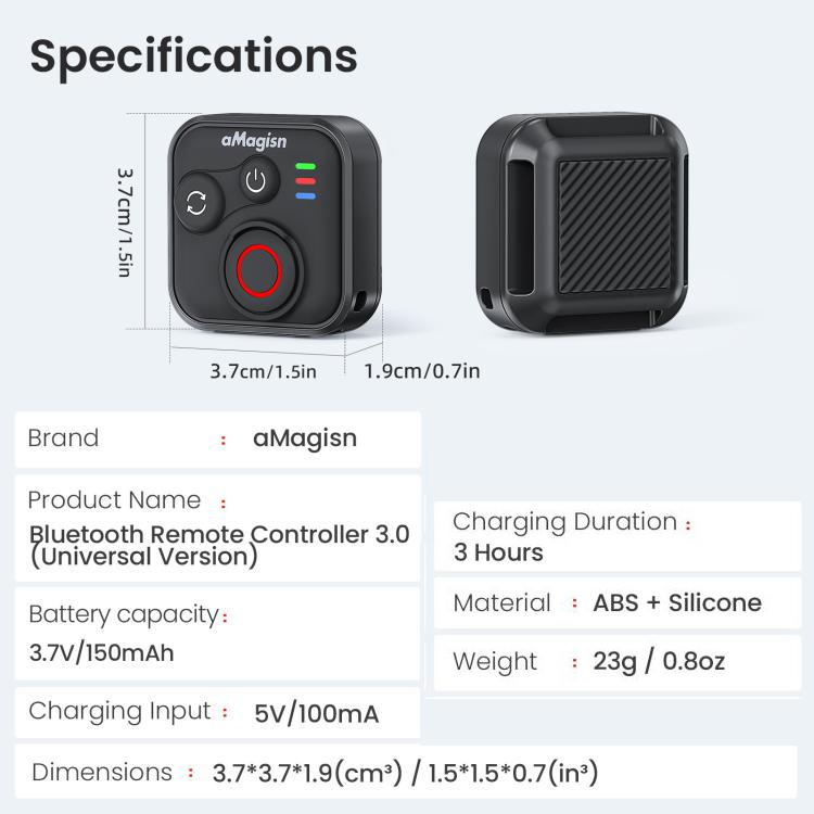 aMagisn Bluetooth Remote Controller 3.0 Universal Version For Insta360, GoPro Hero, Android/ios Smartphones, DJI OSMO 360, Action 6/5 Pro/4
