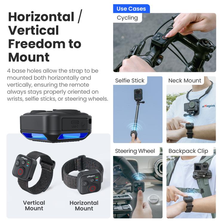aMagisn Bluetooth Remote Controller 3.0 Universal Version For Insta360, GoPro Hero, Android/ios Smartphones, DJI OSMO 360, Action 6/5 Pro/4
