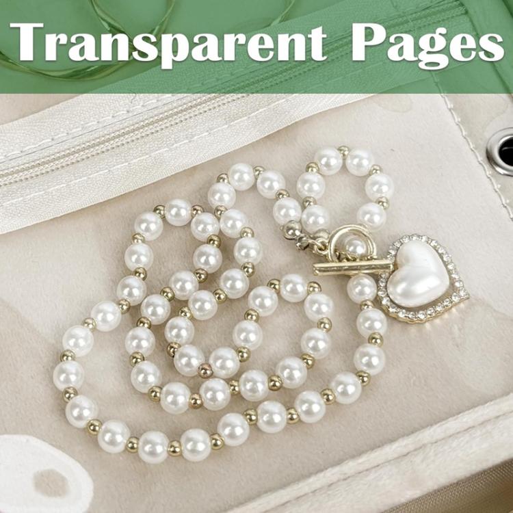 Jewelry Carry Case with 5 Clear Zipper Pages Ring Earring Necklace Organizer - Beige