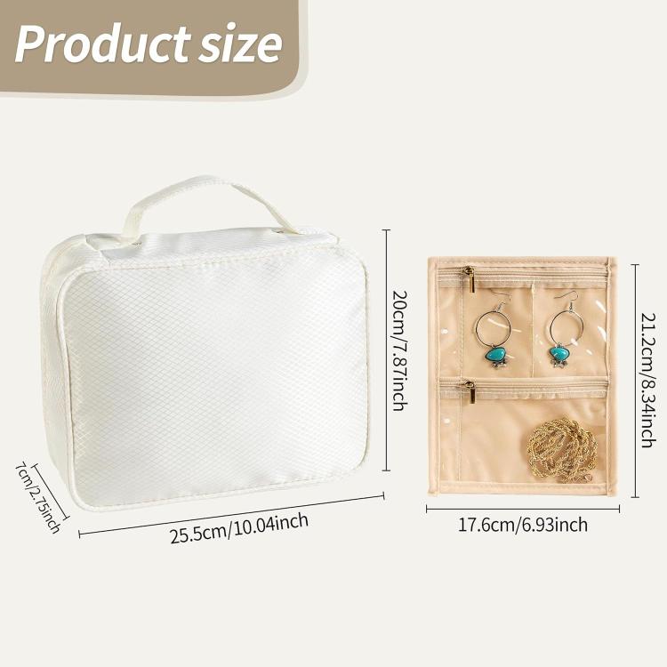Jewelry Carry Case with 5 Clear Zipper Pages Ring Earring Necklace Organizer - Beige