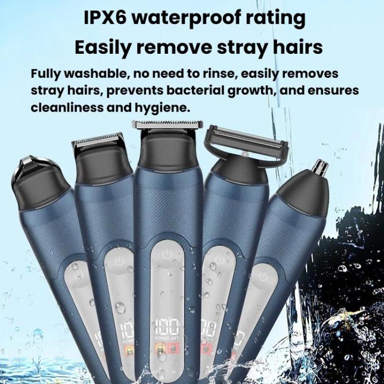 YJ-102 5 In 1 Multifunctional Men Hair Trimmer With Light IPX6 Waterproof For Hair & Nose Trimming - Black