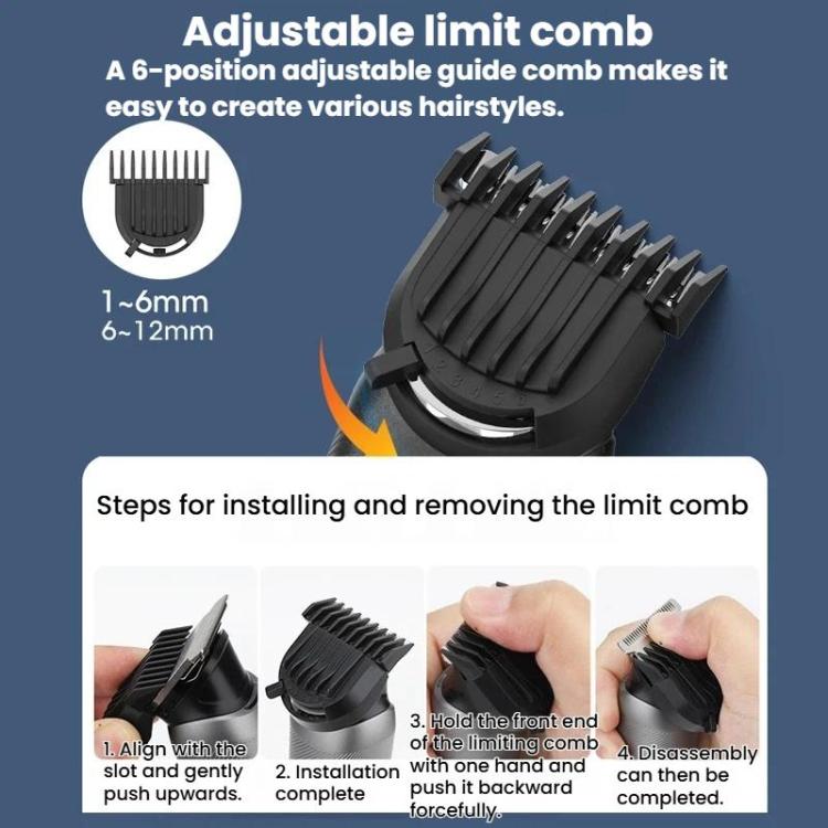 YJ-102 5 In 1 Multifunctional Men Hair Trimmer With Light IPX6 Waterproof For Hair & Nose Trimming - Black