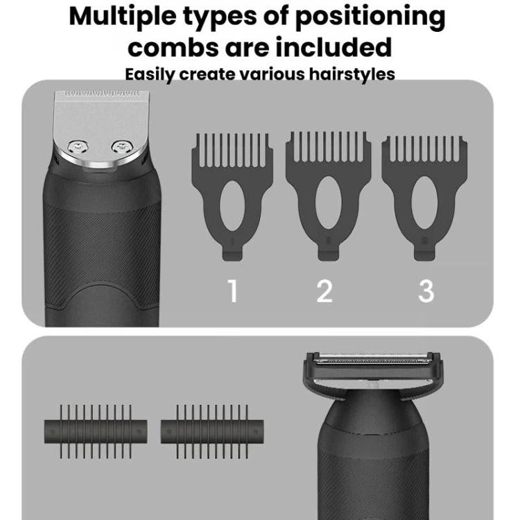 YJ-102 5 In 1 Multifunctional Men Hair Trimmer With Light IPX6 Waterproof For Hair & Nose Trimming - Black