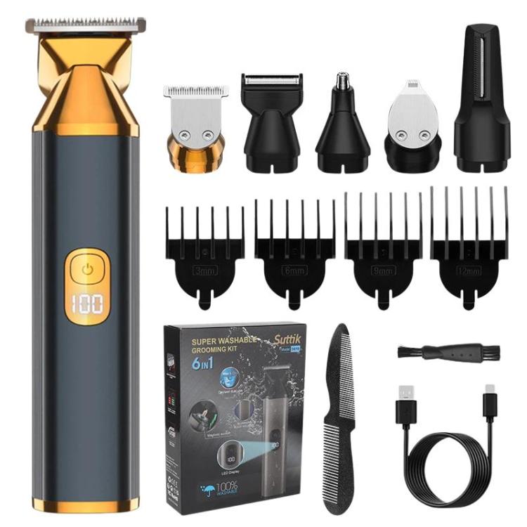 Portable Electric Digital Display Hair Clipper Multifunctional Hair & Nose Trimmer - Gold