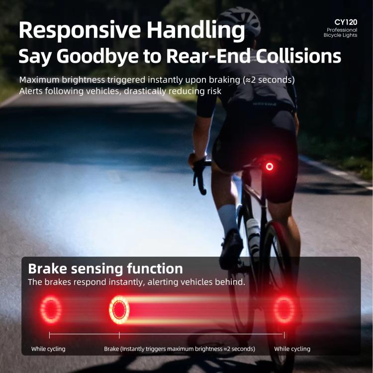 CYCLAMI CY120 Bicycle Smart Braking Carbon Fiber Vibration Sensing Rear Light Warning Light