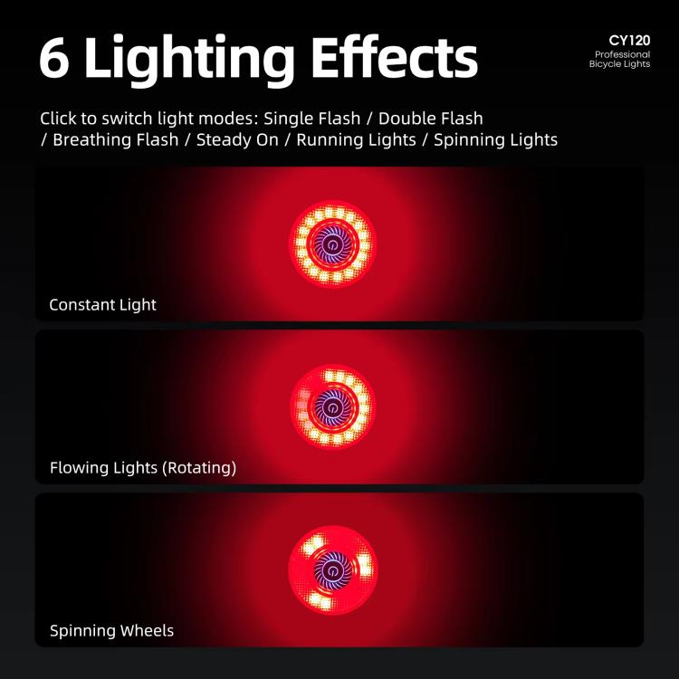 CYCLAMI CY120 Bicycle Smart Braking Carbon Fiber Vibration Sensing Rear Light Warning Light