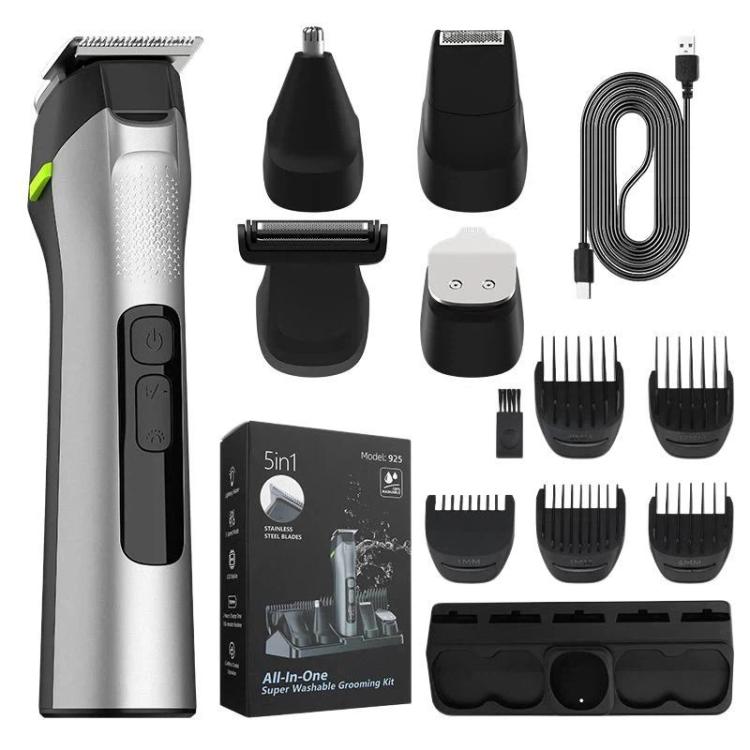 5 In 1 Multifunctional Electric Hair Clipper With LED Light IPX6 Waterproof Hair Trimmer & Nose Trimmer - Grey