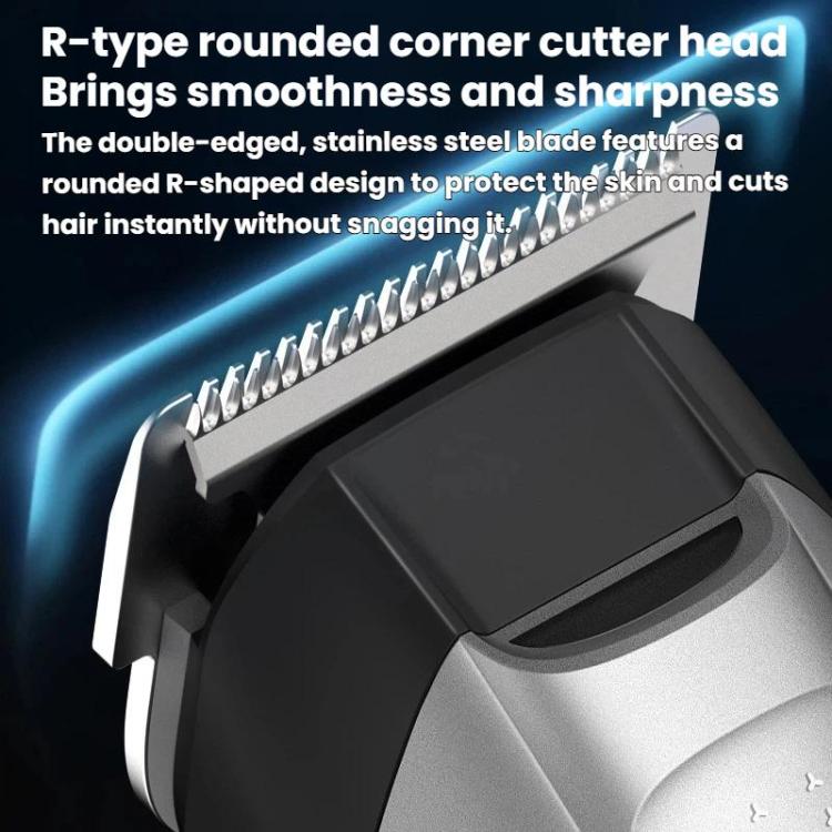 5 In 1 Multifunctional Electric Hair Clipper With LED Light IPX6 Waterproof Hair Trimmer & Nose Trimmer - Grey