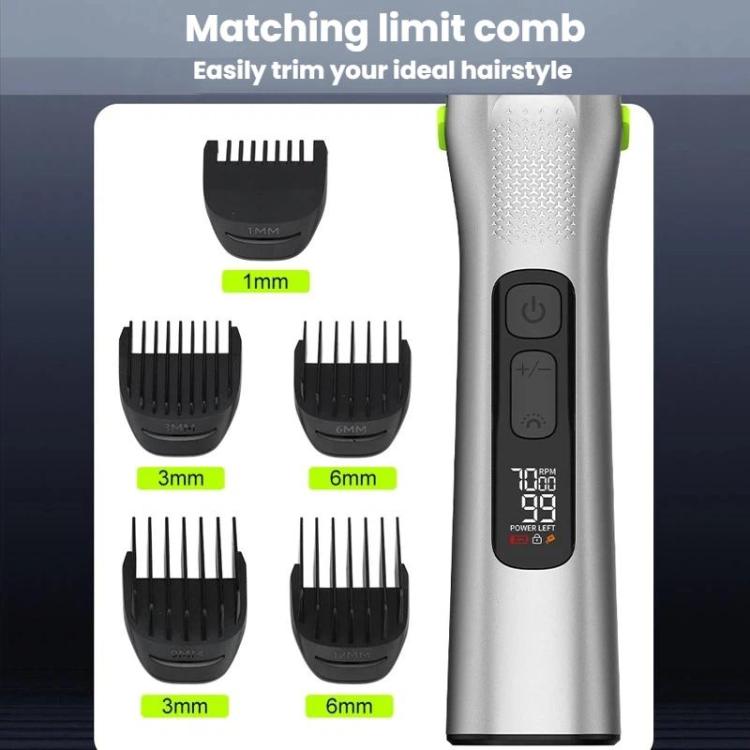 5 In 1 Multifunctional Electric Hair Clipper With LED Light IPX6 Waterproof Hair Trimmer & Nose Trimmer - Grey