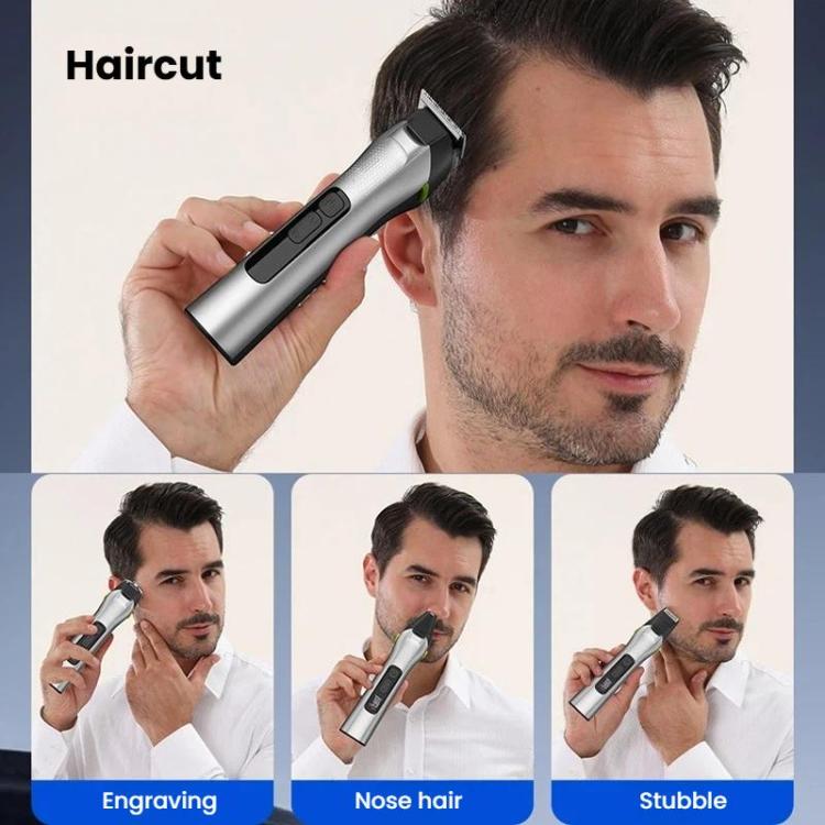 5 In 1 Multifunctional Electric Hair Clipper With LED Light IPX6 Waterproof Hair Trimmer & Nose Trimmer - Grey