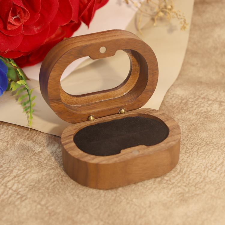 Solid Walnut Wood Jewelry Storage Box With Oval Acrylic Window For Engagement Rings, Earrings, And Accessories Single-Slot Black