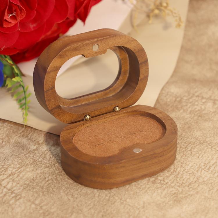 Solid Walnut Wood Jewelry Storage Box With Oval Acrylic Window For Engagement Rings, Earrings, And Accessories Single-Slot Brown