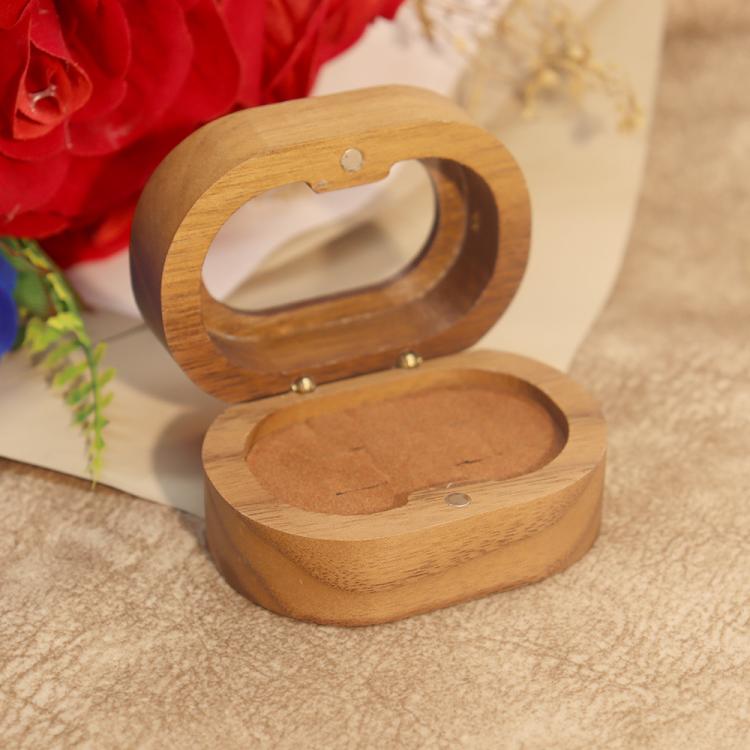 Solid Walnut Wood Jewelry Storage Box With Oval Acrylic Window For Engagement Rings, Earrings, And Accessories Double-Slot Brown