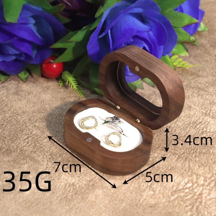 Solid Walnut Wood Jewelry Storage Box With Oval Acrylic Window For Engagement Rings, Earrings, And Accessories Double-Slot Black