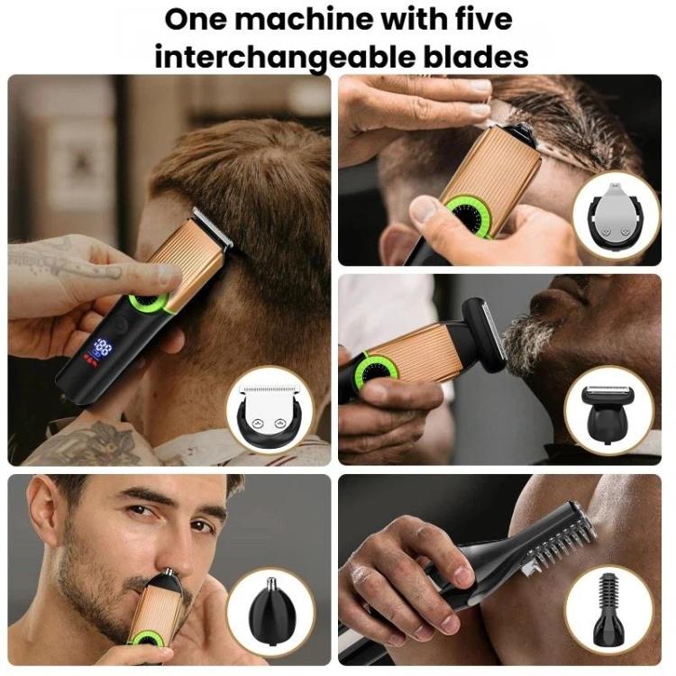 5 In 1 Multifunctional Rechargeable Hair Clipper With Digital Display IPX6 Waterproof Nose & Body Hair Trimmer - Black