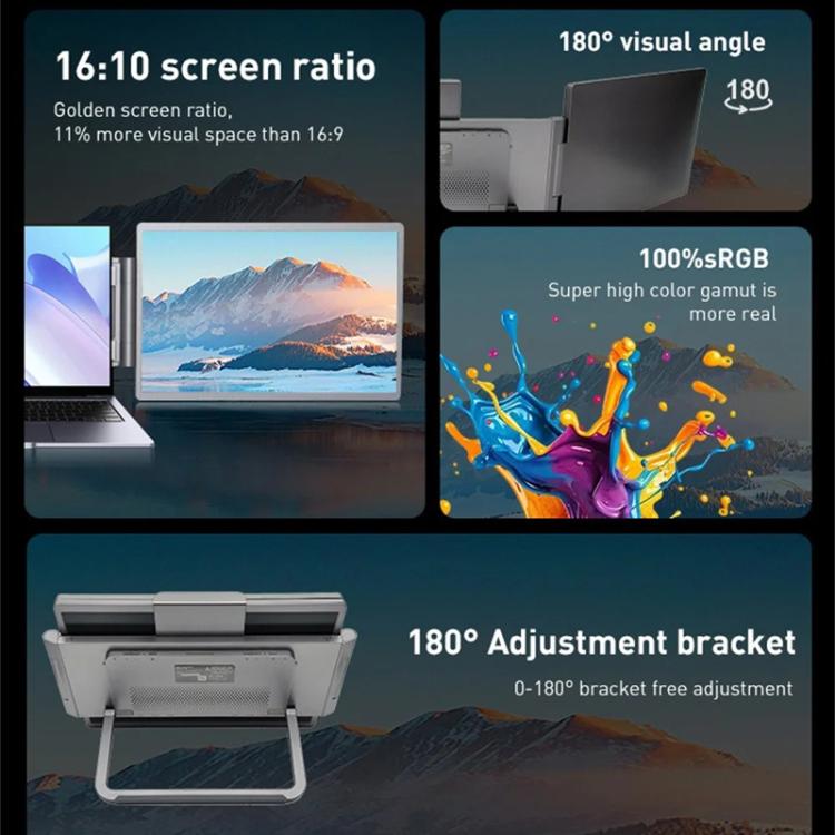 HYX-B90D 14-Inch Dual Screen Portable Monitor, Compatible With 13.3-17 Inch Laptops, Adjustable Rotation & Foldable Design